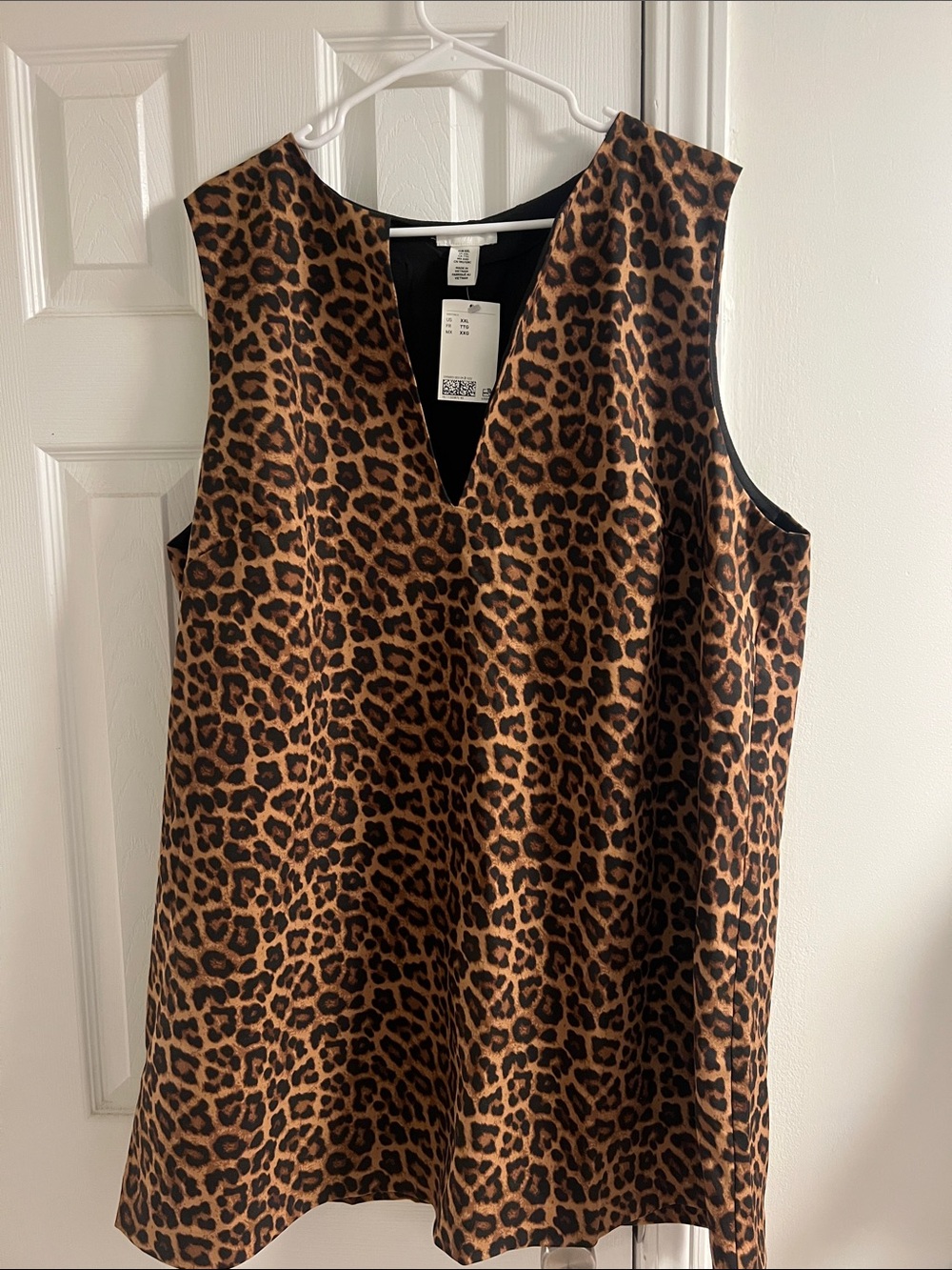 Leopard Print V-Neck Mini Dress in Brown and Black